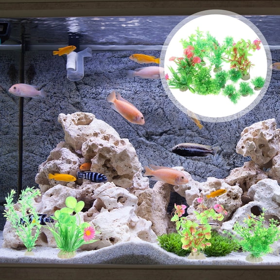 OUNONA 12pcs Stable Base Plastic Plants for Aquarium Fish Tank Decoration