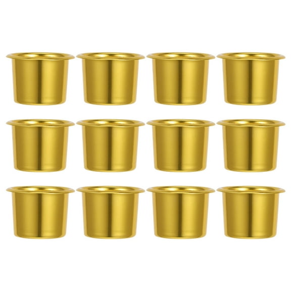 OUNONA 12pcs Candle Cup Mini Metal Candle Inserts Candlestick Holder Cup Candle Drip Protectors Golden Candle Holder For Lamp Or Candle Making