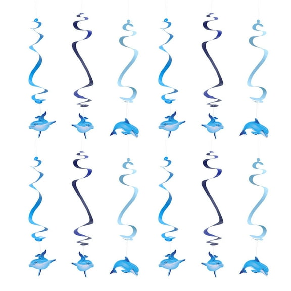 OUNONA 12pcs Dolphin Hanging Swirl Decorations for Party Ceiling, Perfect for Baby Shower, Birthday, and Celebration Decor