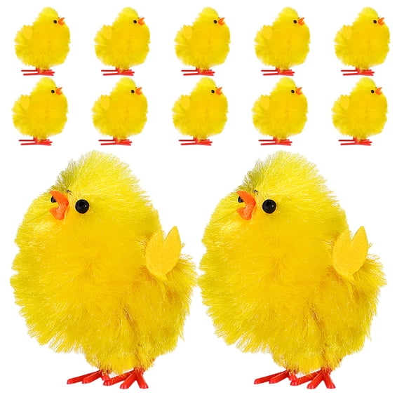 OUNONA 12pcs Miniature Chenille Easter Chicks Figurines for Easter Party Decor, Table Centerpieces, Cake Toppers, Fillers