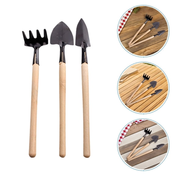 OUNONA 12Pcs Compact Garden Tools Set Iron Rake Shovel Trowel for Indoor Outdoor Gardening