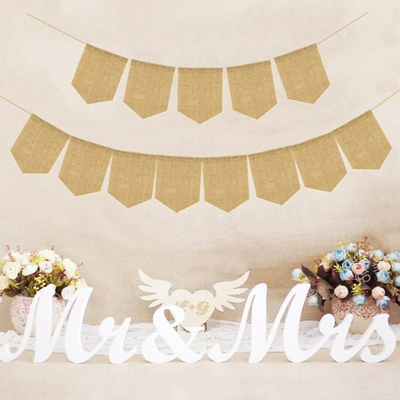 OUNONA Blank Linen Banner Khaki DIY Party Decor Hanging Shield Shape Photo Prop 1Pc