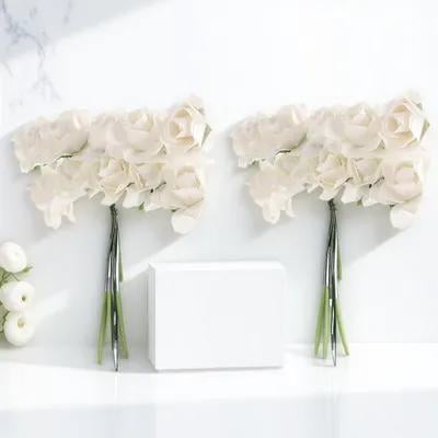 OUNONA 144-Piece Small White Artificial Paper Flowers with Flexible Stems for Wedding Decorations and Crafts