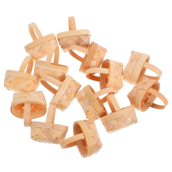 OUNONA Khaki Handwoven Woodchip Baskets Compact Portable Organizers 14Pcs