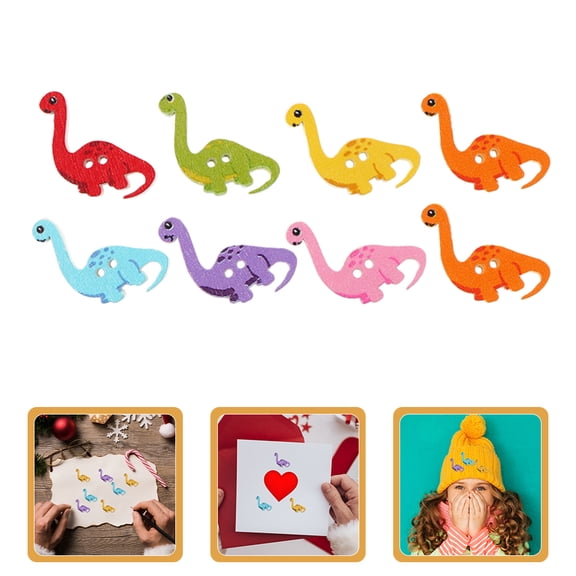 LABELEPH 150-Piece Dinosaur Wooden Buttons Set Assorted Shapes 1.0 x 0.9 x 0.1 Inch Craft Sewing Accessories for Projects