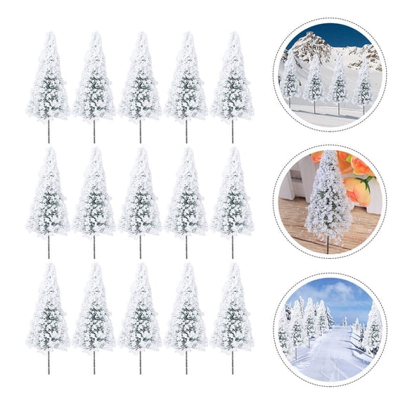 OUNONA 15pcs Mini Cedar Tree Models for Landscape and Model Building, White Wire Frame with Sponge Base, Ideal for Decor
