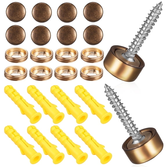 Tineasur Copper Decorative Screws with Vintage Dark Brown Caps, 16 Sets for Car, Craft, and Projects
