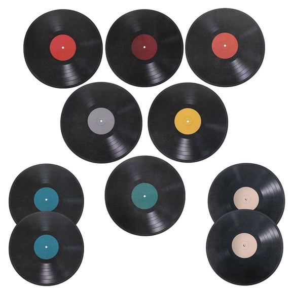 OUNONA 16-Piece Black Vinyl Record Wall Stickers, Vintage Style Reusable PVC Decals for Music Party & Room Decoration