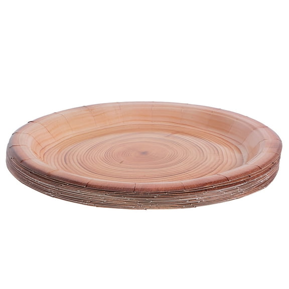 OUNONA 16pcs Rustic Simulated Wood Grain Dessert Paper Plate Vintage Disposable Cake Plates Ideal For Thanksgiving Dinner For Camping Hunting Birthday Party Supplies