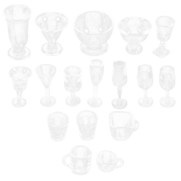 OUNONA 17pcs Transparent Plastic Dollhouse Miniature Tea Cup Set for Kitchen Decoration Doll House Accessories