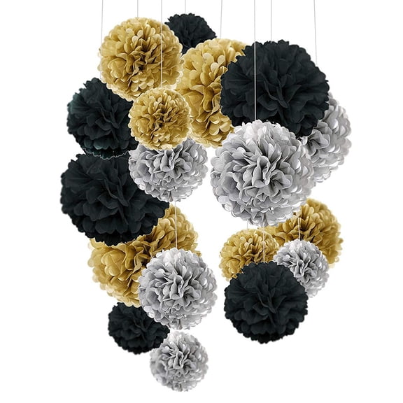 OUNONA 18PCS Paper Flower Honeycomb Set for Ceiling Decoration, Festival Party, Home, Bar, Shop, Mall - 8, 10, 12 Inch, & Black Style