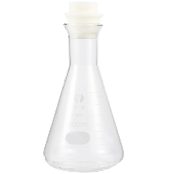 OUNONA 1PC Glass Flask Conical Flask with Cork for Laboratory Students Experiment Chemistry (Wide Mouth, 500ml)