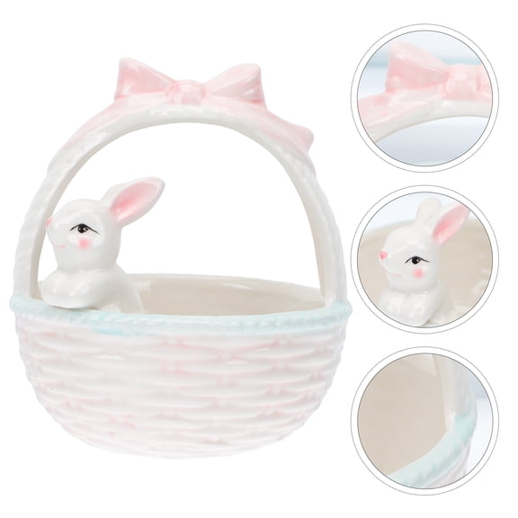 WEAVILUX Porcelain Basket Ceramic Rabbit Craft Decoration Office Users Indoor Decoration 1Set