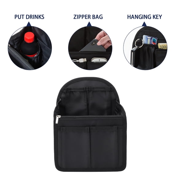 OUNONA 1PC Portable Black Bag for Storage with Zips Nylon Use Packing Back to School