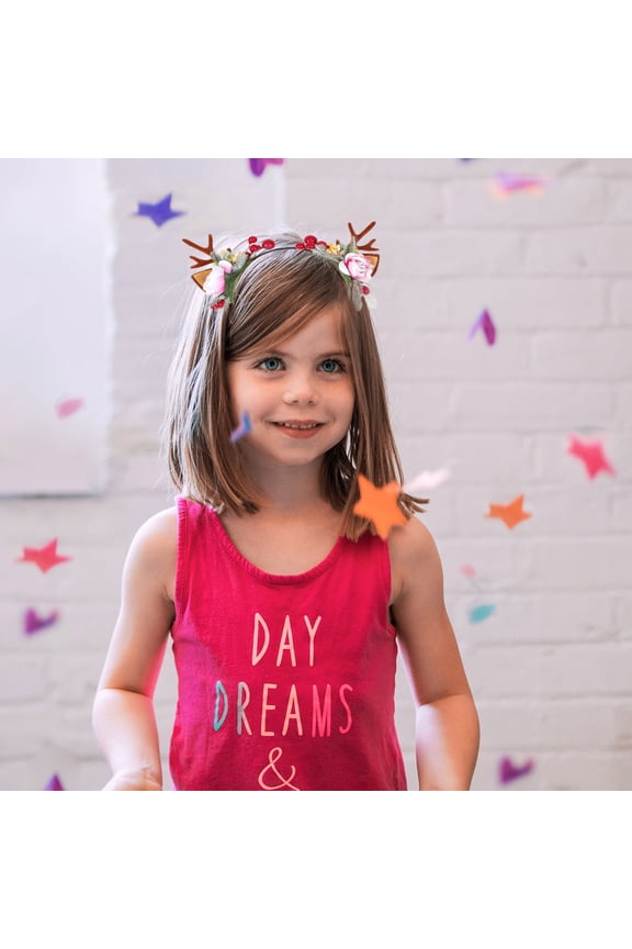 1Pack Antler Headpiece Multi Color Floral Holiday Girls Headdress for Christmas Celebration