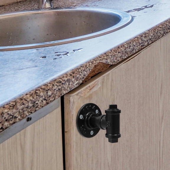 OUNONA Iron Pipe Cabinet Pull Handle Vintage Style Black for Home Use 1Pc