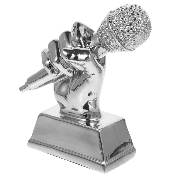 OUNONA Memorial Singing Trophy Trophy Microphone Silver Resin Decoration for Singing Competition 1Pack