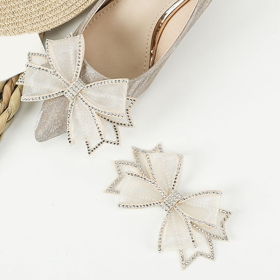 OUNONA 1Pair Lightweight Beige Bow Shoe Ornament for Wedding Shoes Decorative and Comfortable Accessory