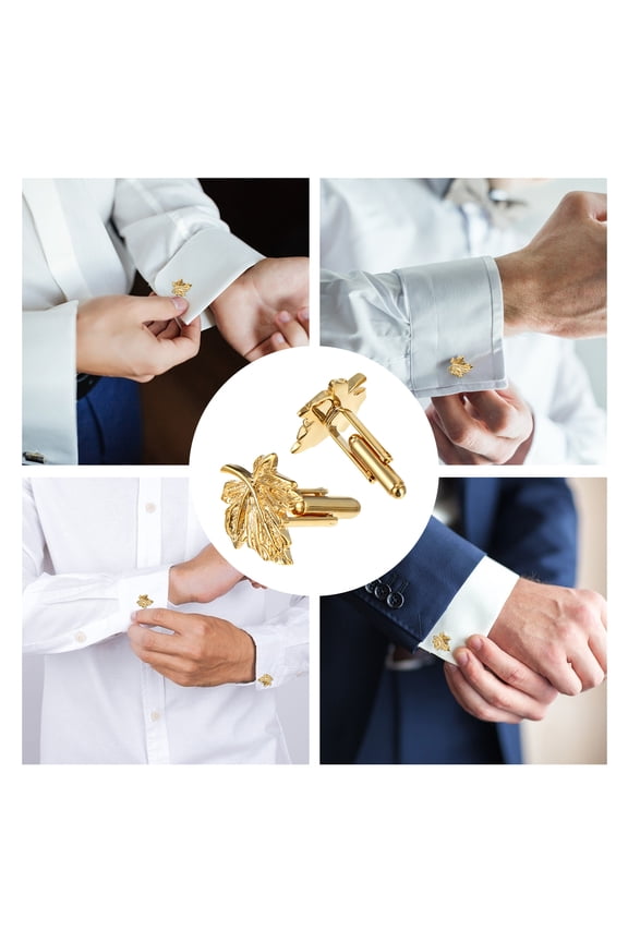 1Pair Golden Clothes Cufflinks Male Shirt Button Maple Leaf Pattern Smooth Craftsmanship