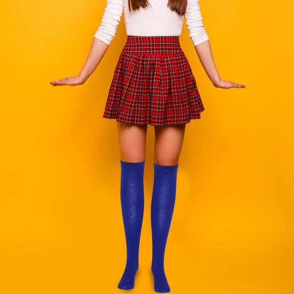 OUNONA 1Pair Polyester Cotton Over Knee High Socks Blue Comfortable Warm Long Socks for Cheerleading Fashion