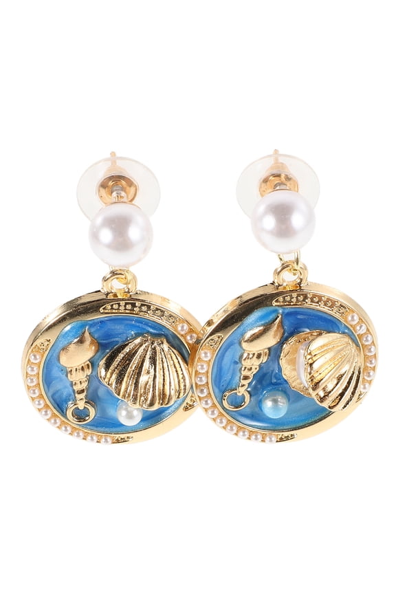 1 Pair Retro Statement Earrings with French Oil Drip 3D Conch Shell Design Lightweight Alloy Jewelry