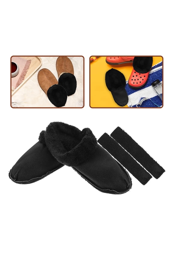 1Pair Removable Plush Black Shoe Liners Thick Furry Cotton Inserts Winter Slippers Replacement