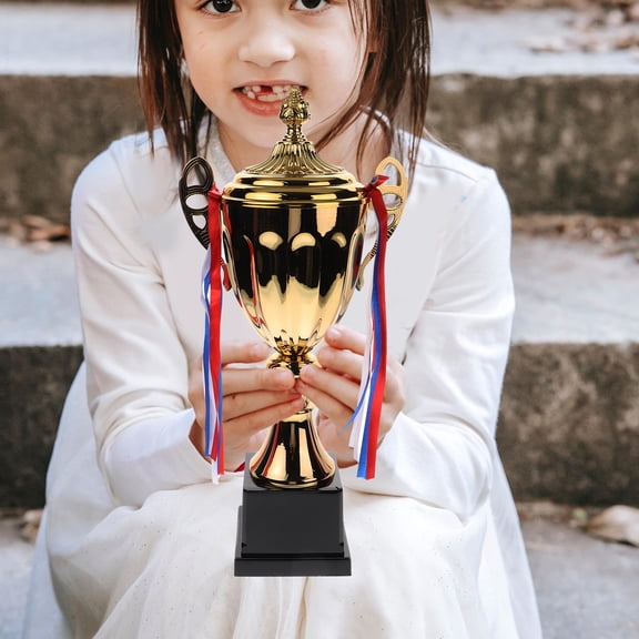 OUNONA 1Pc Sports Competition Trophy with Base and Golden Cup Design