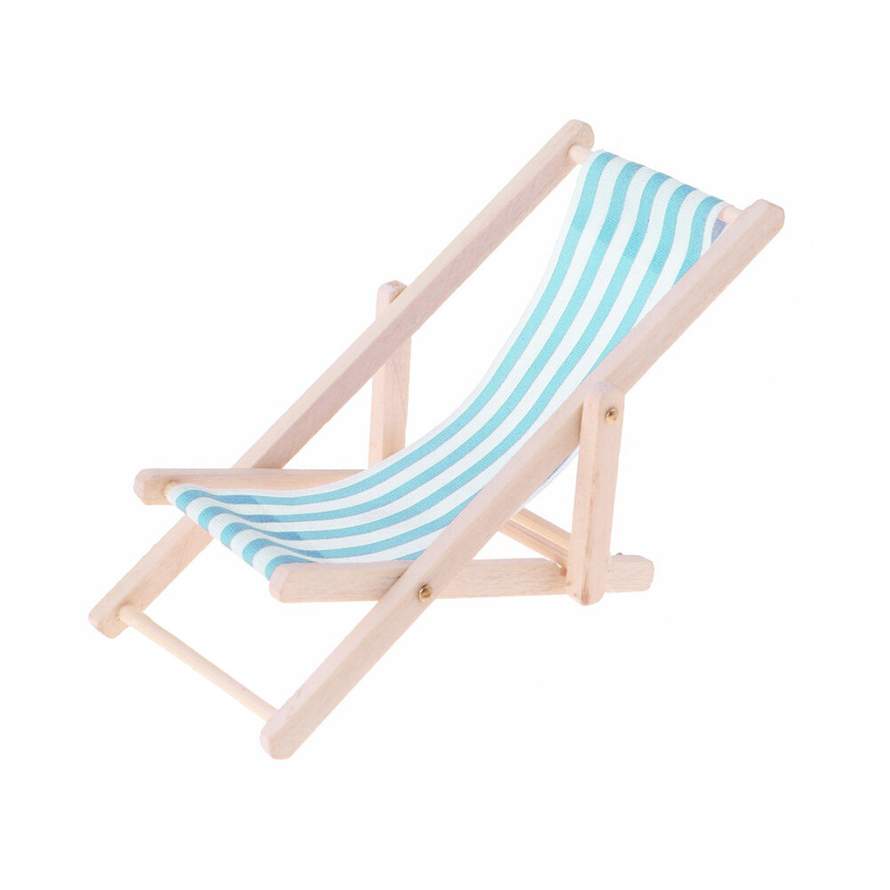 OUNONA 1Pc Beach Chair Model Mini Outdoor Ornament Stripe Recliner Miniature Play House Accessory for DIY (Sky-blue) - image 1 of 6