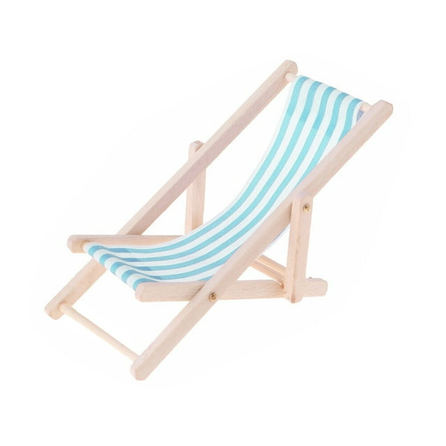 OUNONA 1Pc Beach Chair Model Mini Outdoor Ornament Stripe Recliner Miniature Play House Accessory for DIY (Sky-blue)