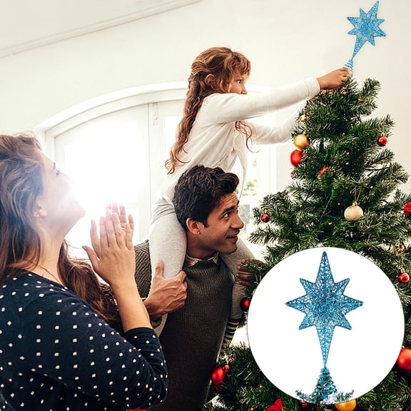 OUNONA 1Pc Blue Star Christmas Tree Topper with Cone Holder for Easy Tree Decoration