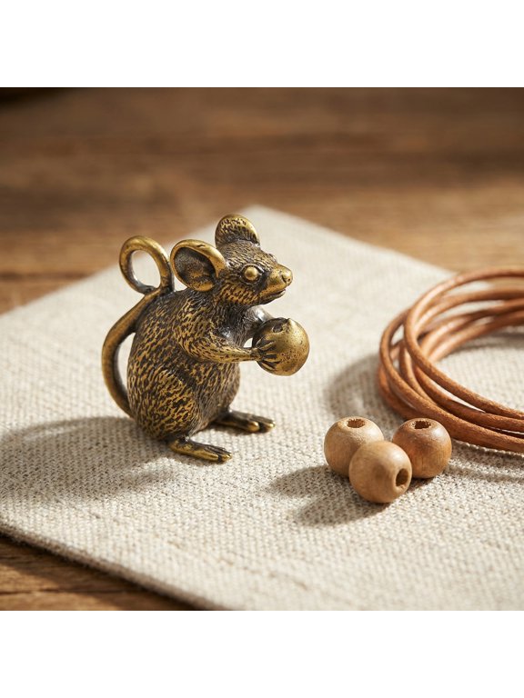 Brass Mouse Zodiac Coffee Color, Pendant for Bag, Keychain, and Accessory Decoration, 1 Piece