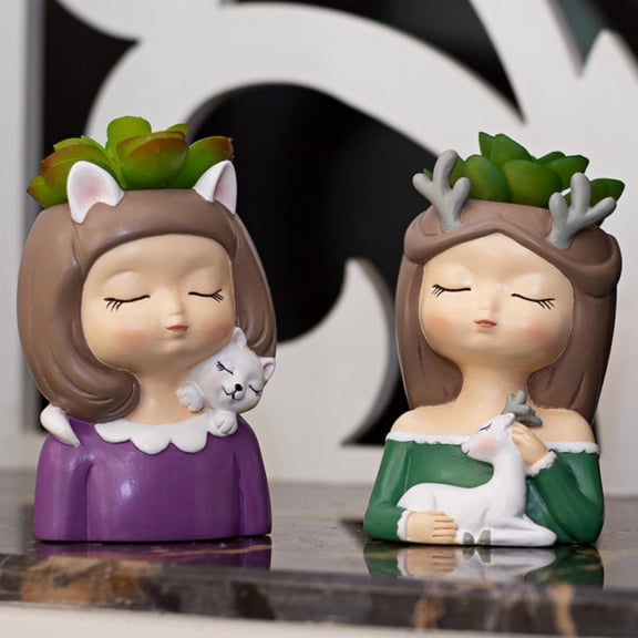 OUNONA 1Pc Decorative Succulent Planter Girl Sculpture Flowerpot Home Plants Pot Purple