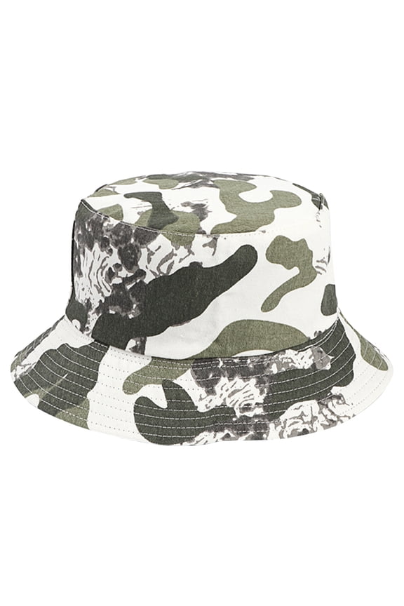 1Pc Foldable Cotton Bucket Hat White Fisherman Hat with Camo Print for Outdoor Use