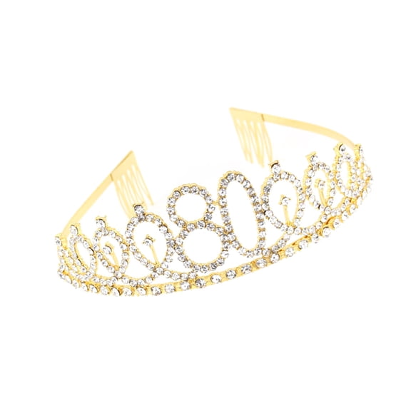 OUNONA 1Pack Rhinestone Crown with Alloy Insertion Decorative Hair Comb for Birthday Celebration Golden