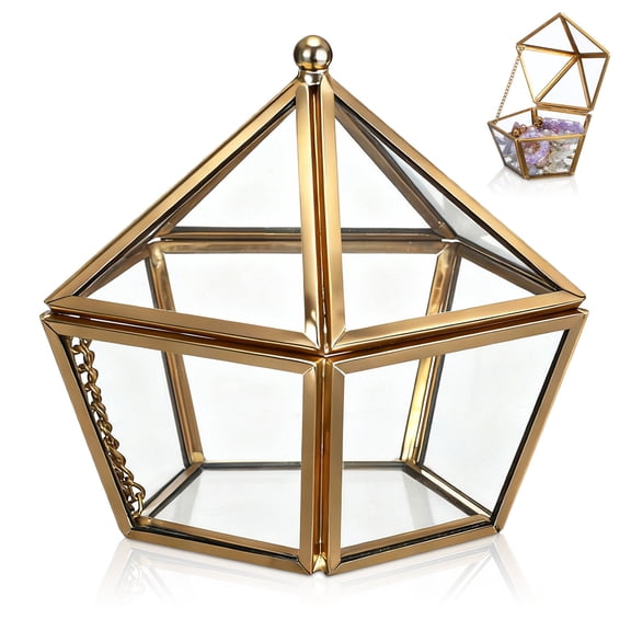 OUNONA 1Pc Elegant Golden Metal Glass Display Case for Wedding Decor and Special Event Showcasing