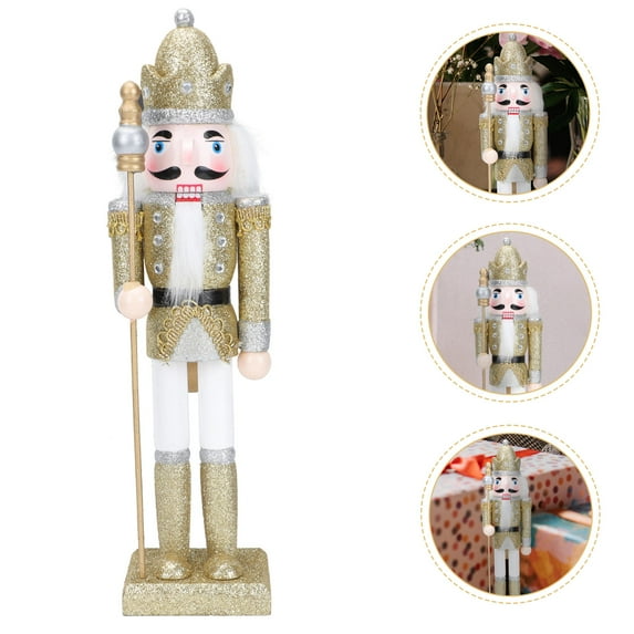 OUNONA Golden Nutcracker Puppet Ornament Wooden Decor for Home Holiday