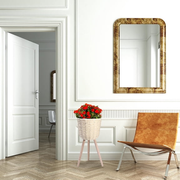 OUNONA 1Pc Handmade Rattan Woven Flowerpot with Corner Bracket Beige Home Decoration