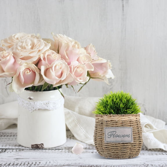 OUNONA Premium Khaki Straw Woven Basket Natural Durable for Storage Use