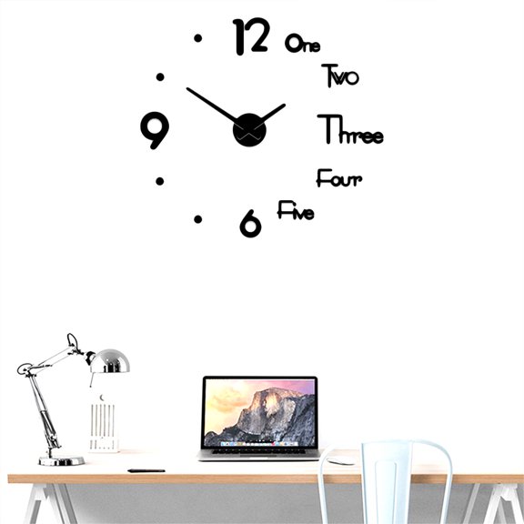 OUNONA 1Pc Hanging Clock for Home Black DIY Wall Clock Sticker Nordic Style Silent and