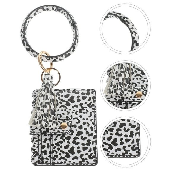OUNONA 1Pc Leopard PU Alloy Key Ring Hanging Keychain Coin Purse Wristlet Keychain