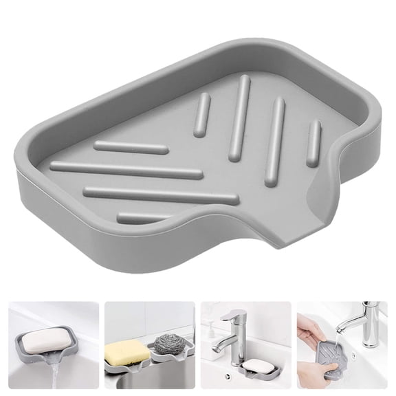 OUNONA 1Pc Lightweight Grey Soap Tray Bathroom Sink with Drainage Hole Design