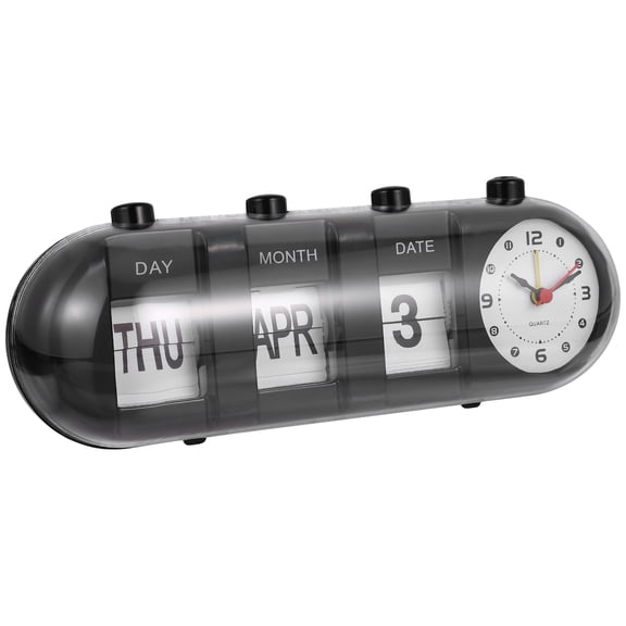 Homoyoyo Black Plastic Manual Calendar Clock, Practical Home Desk Accessory, 1 Piece