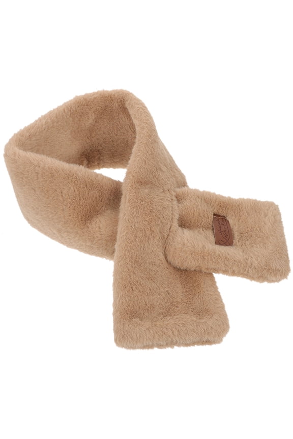 1Pc Plush Cross Neck Wrap Cold Proof Scarf Khaki Thick Soft Furry Winter Accessory