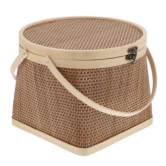 OUNONA 1Pc Portable Egg Storage Basket Handwoven Bamboo Basket with Handle for Elegant Storage Light Brown