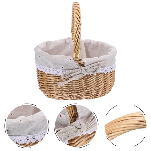 OUNONA 1Pc Portable Wicker Basket with Linen Lining Assorted Colors for Dessert and Snack Storage