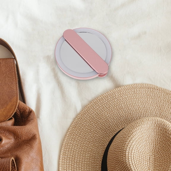 OUNONA Portable Round Handheld LED Makeup Mirror with Golden Finish, Compact and Lightweight for Daily Beauty Use