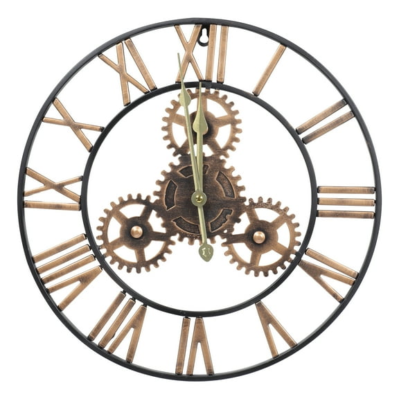OUNONA 1Pc American Style Wall Clock Golden Metal Wrought Simple Design for Home Decoration