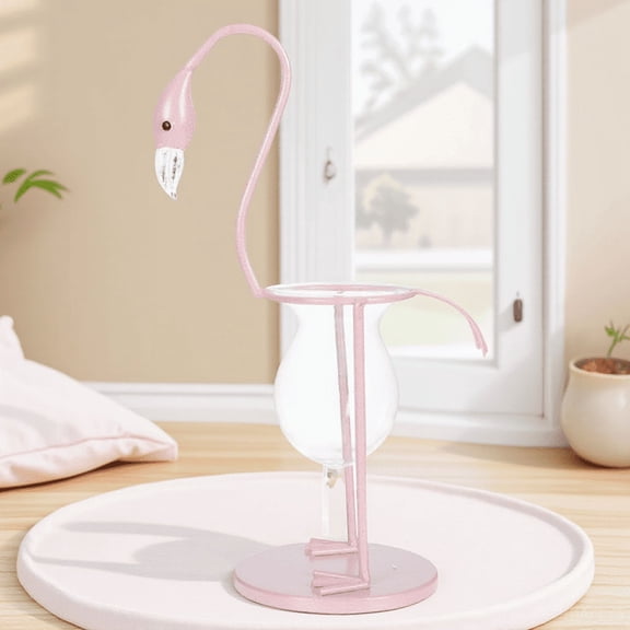 OUNONA Stylish Flamingo Glass Vase with Iron Base, Decorative Home and Desktop for Living Room or Office