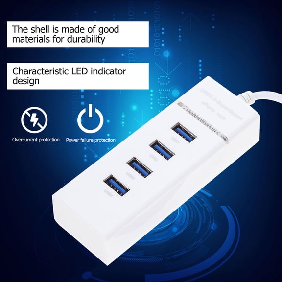 OUNONA 1Pc USB 3 0 Hub White 4 Ports Plastic USB Adapter for Pc Compact Lightweight for Home Office Travel