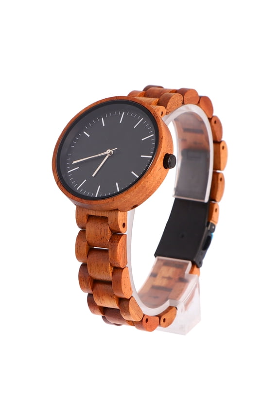 1Pc Wood Watch Chocolate Color Lightweight Strap Stainless Steel Buckle Comfortable for Daily Use